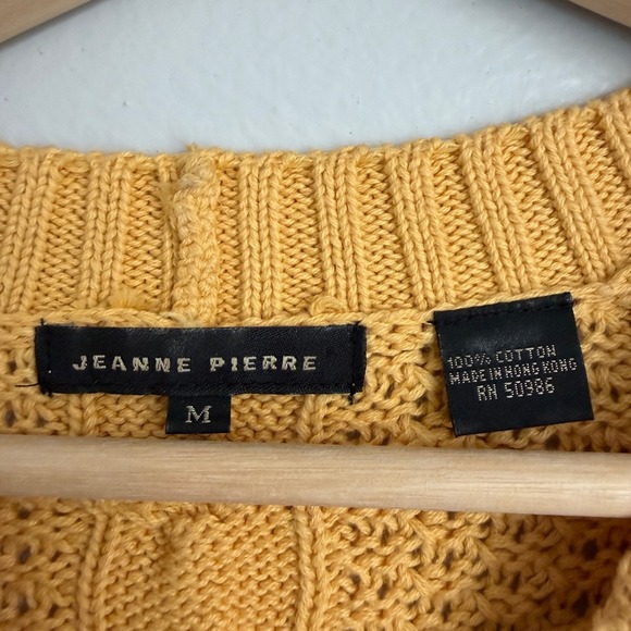 Jeanne Pierre Womens Mustard Yellow Cable Knit Fisherman's Sweater M Tunic - Picture 2 of 6